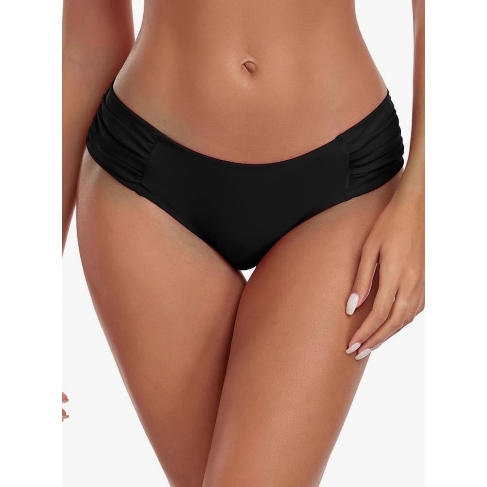 NEW Ocean Blues‎ Black Swimsuit Bottoms Ruched Low Rise Bikini Bottom Women's XL